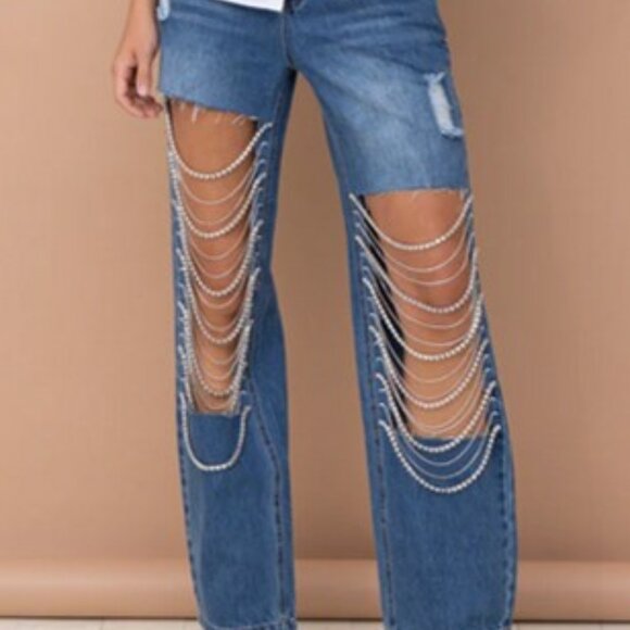 Kiwi Straight Fit Cut Out Rhinestone Rebel Bling Jeans Size Small New with Tags - Picture 1 of 16